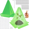 Garden Cloches for Plants, 50 Pieces Reusable Plastic Plant Seedling Protector with 100pcs Metal Stakes, Green Transparent Bell Jar Cloches to Protect Plants from Birds, Slugs, Sun, Freeze Weather
