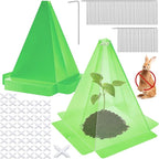 Garden Cloches for Plants, 50 Pieces Reusable Plastic Plant Seedling Protector with 100pcs Metal Stakes, Green Transparent Bell Jar Cloches to Protect Plants from Birds, Slugs, Sun, Freeze Weather