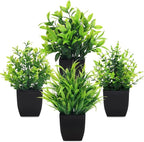 CEWOR Fake Plants 4 Packs Small Artificial Greenery Plants Mini Black Bathroom Accessories Decorations for Desk Bathroom Office Home Room Kitchen Table Decor Indoor