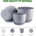 WSMKSZ 10/9/8 inch Plant Pots, Set of 3 Modern Decorative Plastic Planters with Drainage Holes and Saucers for Garden House Plants, Flower Pots for Indoor Outdoor Plants, Speckled Grey