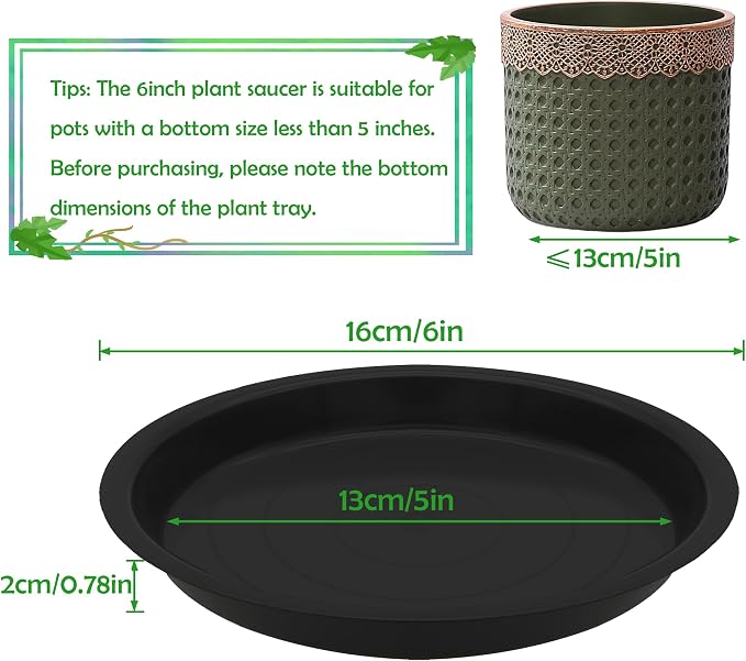 12 Pcs 6 Inch Round Plant Saucers for Less 5 Inch Pot Indoors Outdoors Plant Trays for Pots Planter Saucer Plastic Drip Tray Planter Water Tray (Black, 6"(12pcs))