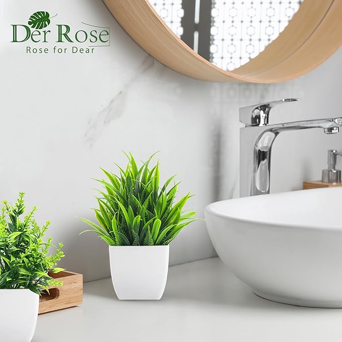 Der Rose 4 Pack Fake Plants Small Artificial Mini Faux Plants Indoor for Room Home Office Shelf Decor