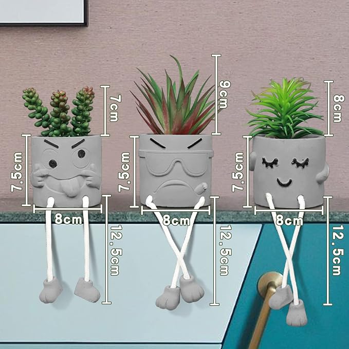 Zerzsy 3 Pack Faux Plants Small Artificial Succulents, Fake Plant Modern Farmhouse Decor, Mini Plants Succulent Pots Bathroom Decor, Office Desk Accessories