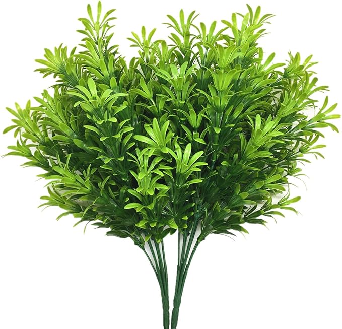 PASYOU Artificial Plants Shrubs, Plastic Shrub Fake Bushes Grass Greenery Leaves Bush Indoor Outdoor Home Garden Party Verandah Wedding Décor DIY Table Arrangement Decoration Planter Filler 2 Pcs