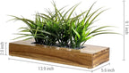 MyGift Large Artificial Green Grass Plants Potted in 14 Inch Premium Acacia Solid Wood Rectangular Planter Box, Decorative Tabletop Faux Greenery Centerpiece Décor