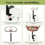 Gtongoko Deck Mounted Metal Bird Bath for Outside, 12 Inch Dia Weather-Resistant Birdbath Bowl for Balcony Fence Railing with Adjustable Clamp Outdoors