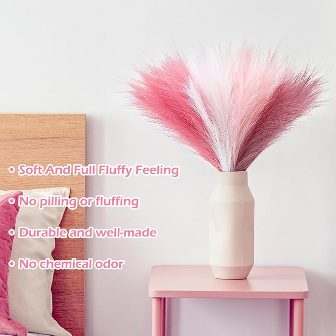 SeptCat 80 Pcs Pampas Grass Decor 21.7" Fluffy Pink White Violet Faux Short Pampas Grass Artificial Small Pompas Grass Flower Vase Filler for Home Wedding Decoration