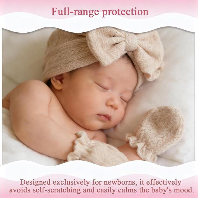 Newborn Baby Girl Hats Mittens Set Cotton Hospital Bow Hat Beanies Caps Gloves for New Born Girls 0-6 Months
