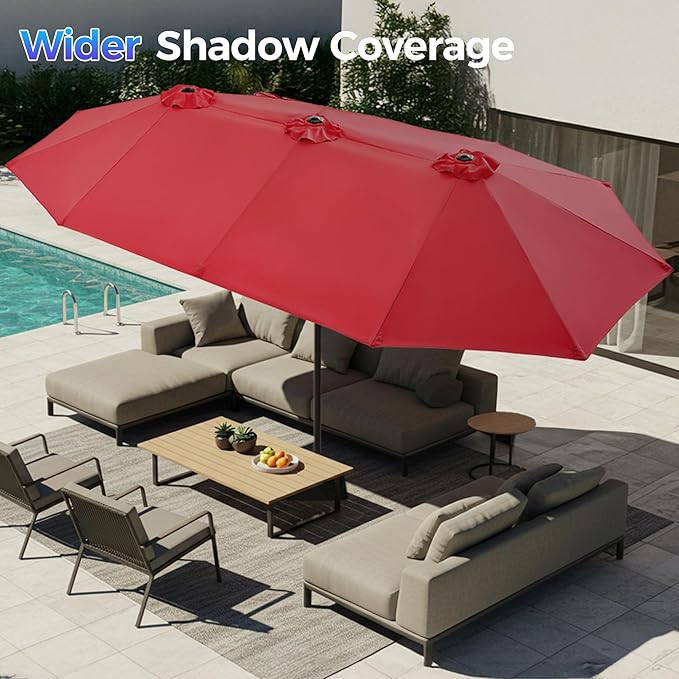SUPERJARE 13FT Outdoor Umbrella for Patio, Double sided Pool Umbrellas with Fade Resistant Canopy, Large Table Umbrella for Deck, Market, Backyard - Burgundy(No Base)