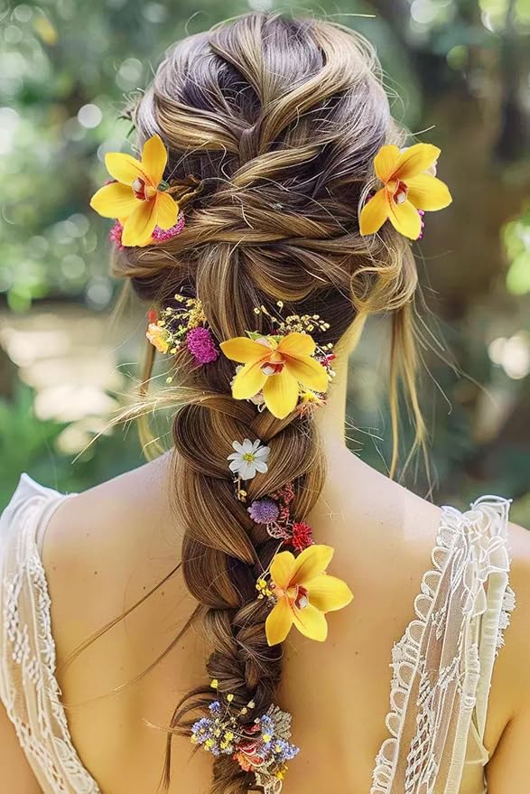 IPOPU Yellow 5 Pcs Artificial Orchids That Look Real Real Touch Latex Orchid Fake Flowers for Living Room Bathroom Kitchen Wedding and Engagement Centerpiece Arrangement