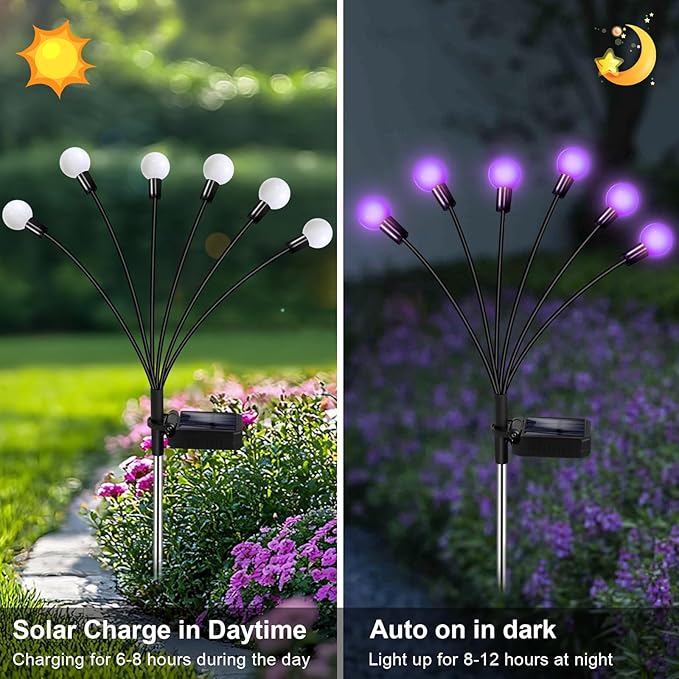 NBQQ Solar Garden Lights Outdoor, Waterproof Solar Powered Lights for Yard Pathway Patio, Swaying Lawn Decor as Gardening Gifts for Women Holiday (Purple, 4 Pack)
