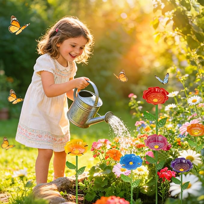 Mellbree Bee Watering Station, 6-Pack Metal Flower Bee Bath for Garden – Attract Butterflies & Pollinators – Colorful Outdoor Gardening Stakes for Yard, Patio, Butterfly Garden, Gardening Essentials