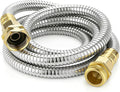 Short Stainless Steel Metal Garden Hose 5 ft, 3/4" Female to Male Solid Brass Connector, Small Leader Hose for Hose Reel, Durable, Flexible, Lightweight, Outdoor Water Hose Extension Adapter