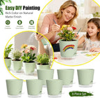 Plant Pots 7 Inch Self Watering Pots, 6 Pack Plastic Planters with Drainage Holes and Clear Saucers,Plastic Flower Pots for Indoor Out Door Plants(Green)