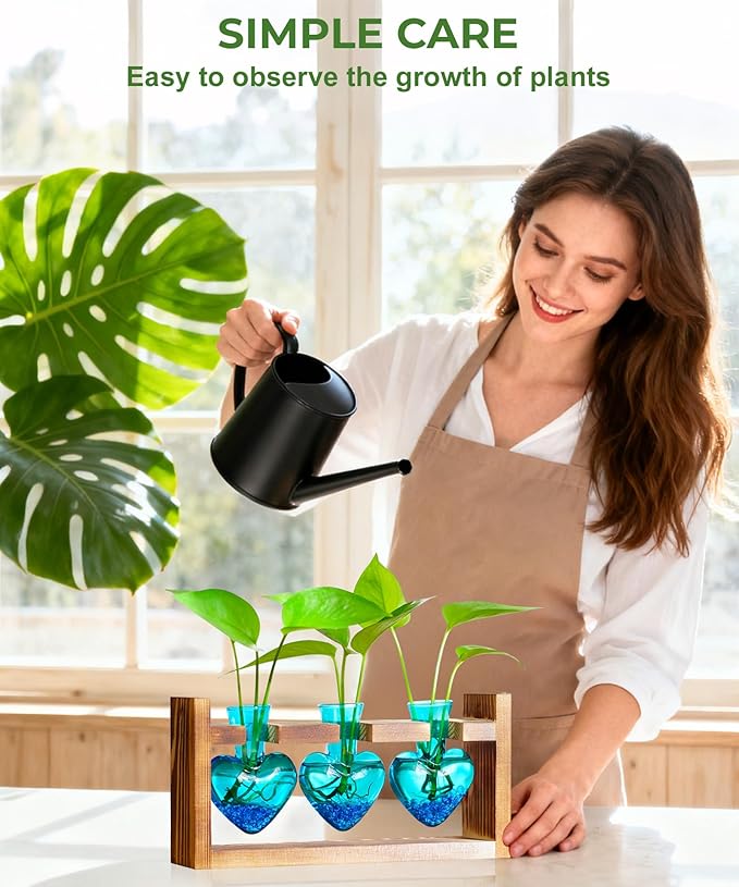 Nacome Plant Terrarium Propagation Stations: Mothers Day Gifts for Mom Plant Lovers Women Wife Daughter - 3 Bulb Glass Vases with Wooden Stand Tabletop for Hydroponics Home Garden Decor