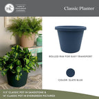 The HC Companies Classic Round Plastic Plant Pot w/Rolled Rim - Lightweight & UV Resistant Flower Pot for Herbs & More - Outdoor & Indoor Plant Pots w/Drainage (17 inch Slate Blue, Pack of 1)