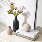 Ceramic Vase Set, Small Rustic Distressed Flower Vase in Pottery Decor, Modern Boho Farmhouse Decor for Pampa Grass, Dried & Fresh Flowers, Decorative Vase for Living Room, Kitchen, Entryway, Black