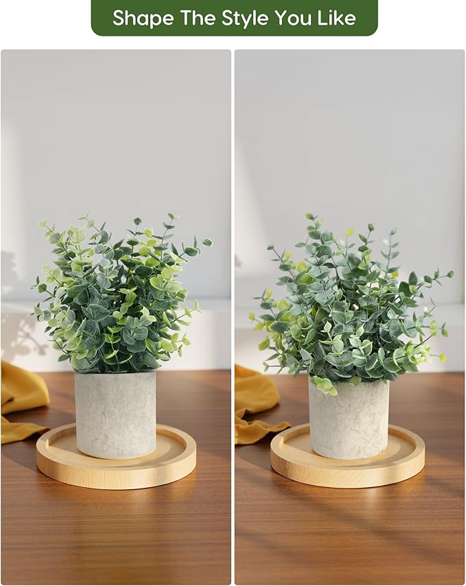 Velener 2 Pcs Small Fake Plants Eucalyptus, Artificial Plants Indoor for Shelf, Potted Eucalyptus Plants for Home/Bathroom/Pottery Barn/Desk/Farmhouse/Coffee Table Decor (Sage Green)