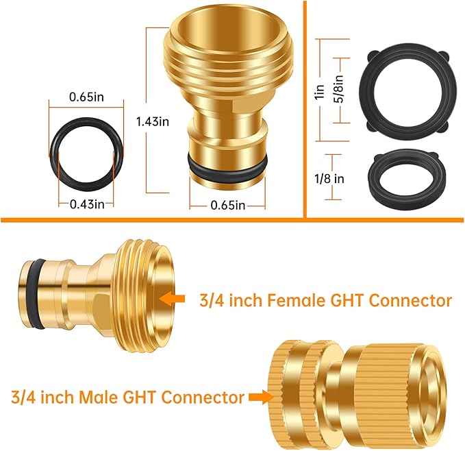 Garden Hose Quick Connector, No-Leak 3/4 Inch GHT Thread Fitting Water Hose Female Adapter and Male Adapter, Heavy-Duty Rust Resistant Brass Water Pipe Connect, Easy to Use (14 Pack ）