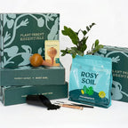 Rosy Soil Indoor Plant Parent Gift Set for Mother's Day - Houseplant Potting Soil with Modern Sprout Terracotta Watering Bulb, Soil Scoop, Plant Brush & Tweezers