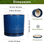 10 Inch Plant Pot - Ceramic Planter Outdoor Plant Pot Indoor with Drainage Holes and Saucer Large Flower Pot Round Decorative Planter for Garden Patio Decor Blue