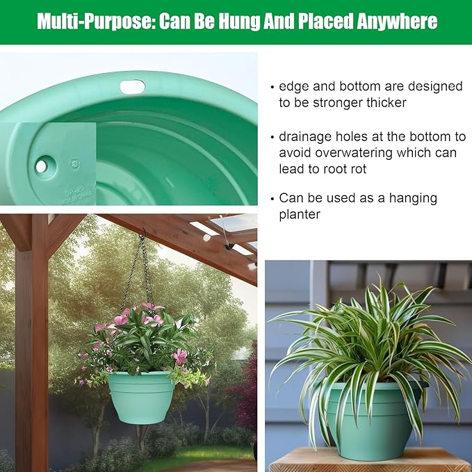 5 Pack 10 Inch Plant Pots for Indoor Outdoor,Plastic Floor Planters with Drainage Holes,Lightweight Flower Pots for Home,Patio & Garden(Blue)