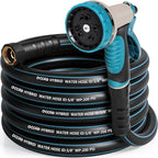 Heavy Duty Garden Hose 25 ft, NON-EXPANDABLE Water Hose with 10 Function Spray Nozzle, Lightweight Kink-less Hybrid Hose with Swivel Handle, Male to Female Fittings
