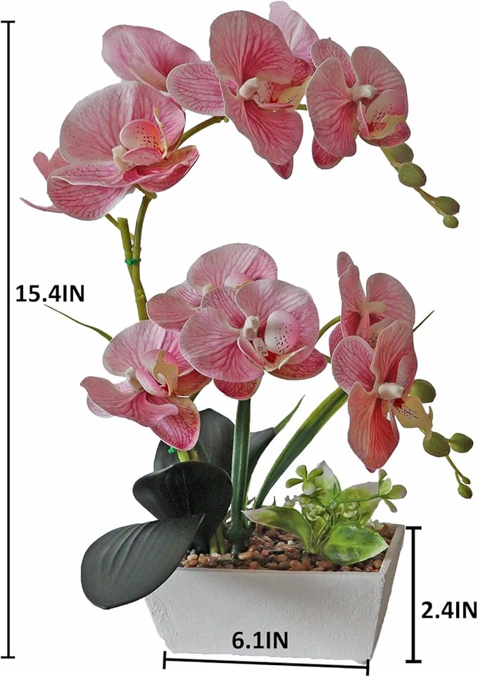 Pink Orchids Artificial Flowers Faux Orchid Plant Indoor Phalaenopsis Look Real With Pot Table Centerpieces Arrangement Lifelike Elegant Home Decor Dining Room Table Shelves Kitchen Decorative Flowers