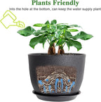 UOUZ 12inch Large Plant Pot, Modern Plastic Planter with High Driange Holes and Saucer for Indoor Outdoor Garden Plants and Flowers, Black