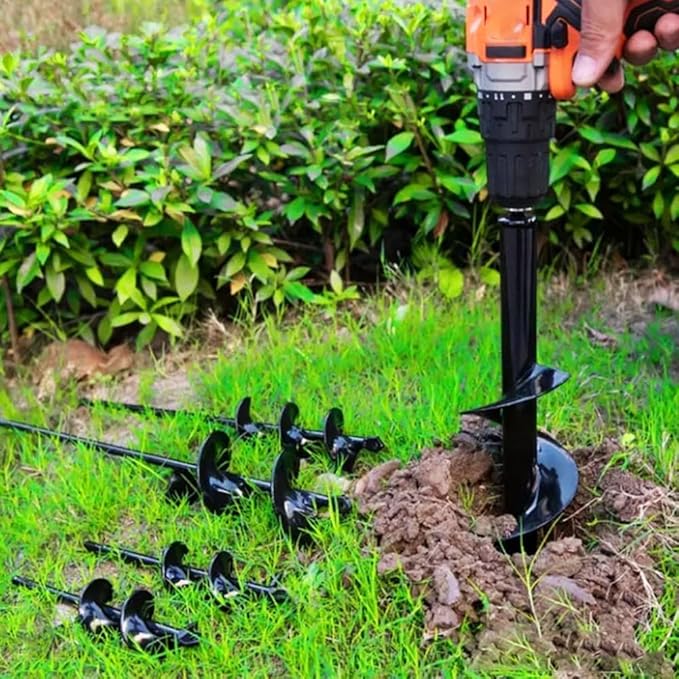 Auger Drill Bit for Planting 2 x 8.7in & Garden Drill Bit for 3/8" Hex Drive & Earth Post Hole Digger Bulb Planter Plant Flower Planting Auger for Drill Rapid Bedding Digging
