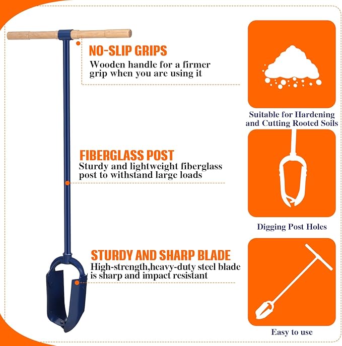 Hand Auger Post Hole Digger 6"x 46" with Non-Slip Hardwood T Handle Adjustable Industrial Auger Large Garden Auger Drill for Fence Post Installation Planting Trees Digging