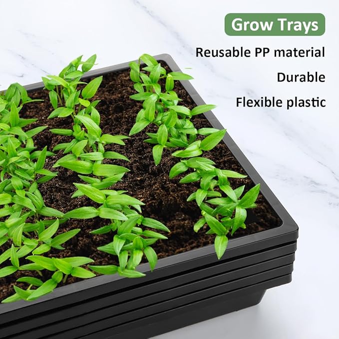 RooTrimmer 1020 Flat Seed Starter Trays 10 Pack, Plastic Nursery Pots Trays & Seeds Potting Plants Tray, Durable Carrying Seedling Starting Tray for Planting (Black)