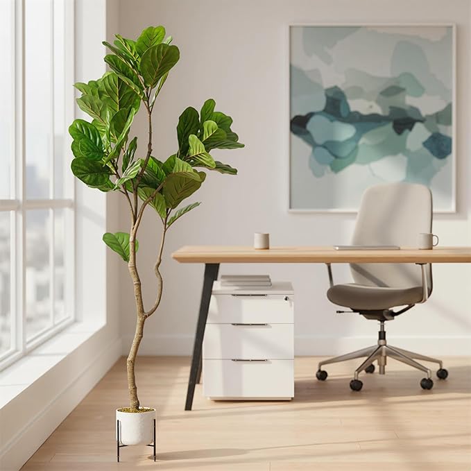 Garvee 5FT Artificial Fiddle Leaf Fig Tree in Pot, Evergreen Floor Plants for Living Room Decor, Large Potted Fake Fig Trees Tall Fake Plant for Office Entryway Front Door