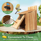 2 Pack Bird Houses for Outside - Cedar Bluebird Houses with Metal Predator Guard, Birdhouse for Wren Bluebirds Finches Swallows, Carbonized Wooden (Assembly Required)