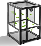 WACOOL TERRA Vertical Habitat Tank 10 Gallon for Tree Dwelling Reptiles and Amphibians, 360°Full Vision Glass Reptile Terrarium 12" x 12" x 18" with Double Side Mesh Panels