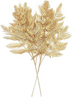 Artificial Plants Christmas Decor, PASYOU Gold Fern Fake Flowers Shrubs Plastic Grass Leaves Indoor Outdoor Home Garden Hotel Verandah Wedding Party Event Faux DIY Decoration, 30 Inch Golden 2 Bunches