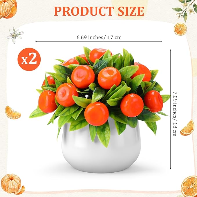 Suncalla 2 Pack Artificial Orange Potted Plants 7.09 Inches Fake Orange Tree Simulation Realistic Fruit Plant with Pot Faux Tree Indoor Decoration for Home Office Living Room Table Desk
