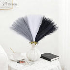 50pcs Pampas Grass 17in, Black and White Pampas Grass Artificial Fluffy Vase Filler Flower Arrangement for Home Party Living Room Decor(Black & Grey & White)