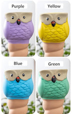 4 Pack Plant Watering Devices, Animal Shape Terracotta Watering Spikes, Vacation Self Watering Planter Insert, Automatic Plant Waterer for Indoor Outdoor Plants (Owl-Grey Eye)