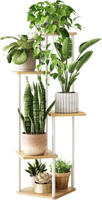 Tall Plant Stand Indoor 5 Tiered Plant Shelf for Multiple Plants Coner Shelf Stand Wood Plant Stand Metal Shelving for Living Room Bedroom Balcony Patio White