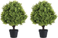 24" Faux Boxwood Plants Outdoor, Artificial Topiary Ball Trees Set of 2, UV Resistant Fake Potted Evergreen Realistic Greenery Bushes Shrubs for Outside Front Porch Planter Patio Indoor Decor 2ft Tall