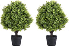 24" Faux Boxwood Plants Outdoor, Artificial Topiary Ball Trees Set of 2, UV Resistant Fake Potted Evergreen Realistic Greenery Bushes Shrubs for Outside Front Porch Planter Patio Indoor Decor 2ft Tall