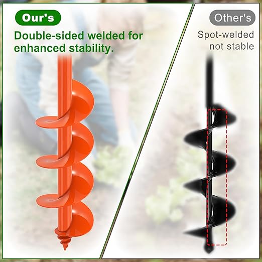 Insaga 4'' x 24'' Auger Drill Bit for Planting, Extra Long Heavy Duty Earth Auger for Post Hole Digger, 0.98'' Hollow Shank, Bright Orange Coating, Fit 3/8'' Hex Drive for Fence Post Tree Bulb Garden