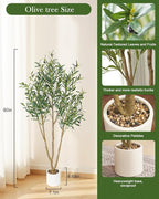 Olive Tree 5FT Fake Tree Faux Plants Indoor with Pot Artificial Tree Nearly Natural Olive Branches and Fruits for Living Room Home Office Decorations