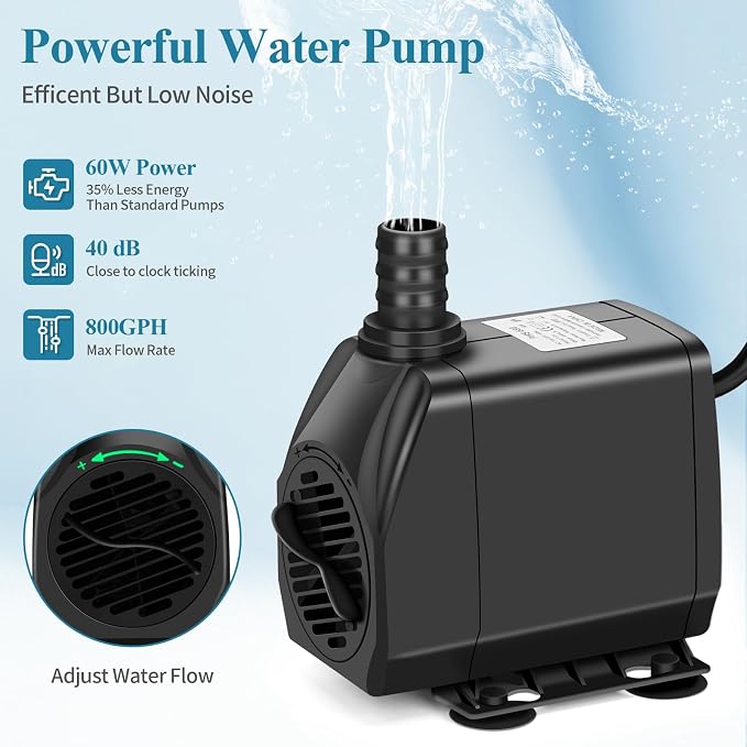 Pond Waterfall Spillway Kit with Filter Media & 800 GPH Pump, 304 Stainless Steel Waterfall Box, 9.8FT Hose, Complete Pond Kit for Outdoor Ponds, Koi Ponds, Fountain (11.8"L x 12"W x 5.1"H)