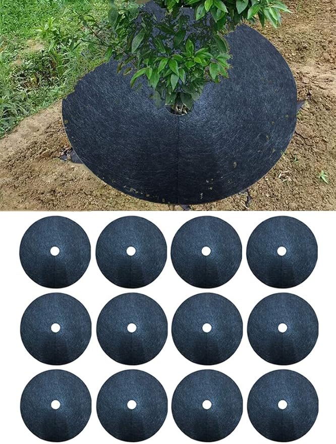 12Pcs Tree Protection Weed Mats, Tree Protection Weed Block Mulch, Weed Barrier Mat Tree Mat, Round Weed Barrier Plant Cover, Weed Mats Covering Ring for Indoor Outdoor Gardens(32cm)