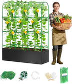 Cucumber Trellis with Grow Bags for Garden, U Frame Garden Trellis for Climbing Plants, Metal Plant Trellis with Garden Netting for Vegetables Flowers Fruits(4 Arches)(U-Shape)