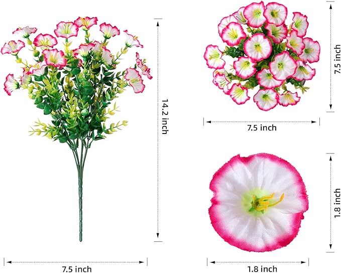 HyeFlora Artificial Faux Outdoor Flowers Plants for Spring Summer Decoration, 12 Bundles Silk Outside Morning Glory UV Resistant Realistic Fake Flowers for Planter Front Door Patio Yard Window Porch