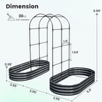 KING BIRD Raised Garden Bed with Arched Trellis Galvanized Planter Garden Box Outdoor for Gardening, Climbing Vegetables, Flowers 5.9x2.95x0.98 Ft 2PCS, Dark Grey
