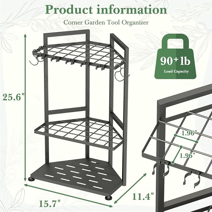 Faesun Garden Tool Organizer for Garage, Heavy Duty Garden Tool Storage Organizer with Secure Slots & Hooks, Freestanding Long Handle Tool Rack for Shovels, Rakes, Brooms, Garage, Shed & Yard